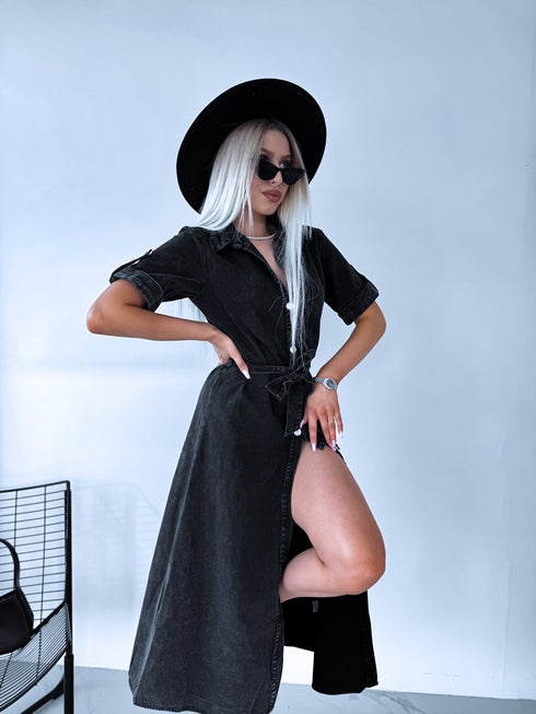 Tumši pilka, džinsinė suknelė M041 "OMRY"